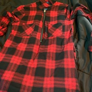 Red plaid long shirt